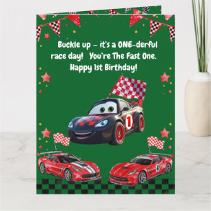 Snel Eén Rood & Zwart Race Auto Kinderen Foto Verj Kaart