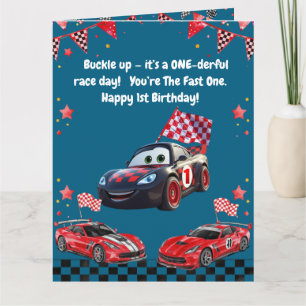 Snel Eén Rood & Zwart Race Auto Kinderen Foto Verj Kaart