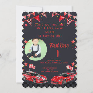 Snel één rood & zwart raceautofoto 1e verjaardag kaart