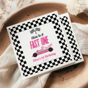 Snel Een Roze Raceauto Eerste 1e Verjaardagsfeestj Servet
