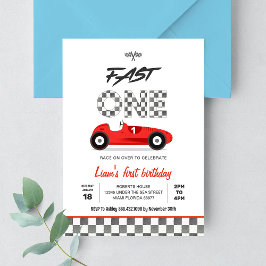 Snel EEN Vintage rode raceauto 1e verjaardag Kaart