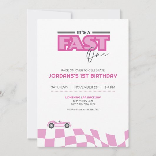 Snel Eerste Verjaardag Race Auto Uitnodiging (Voorkant)
