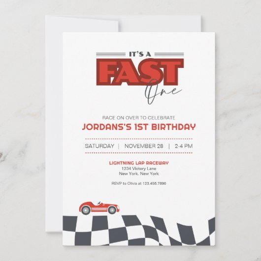Snel Eerste Verjaardag Race Auto Uitnodiging (Voorkant)