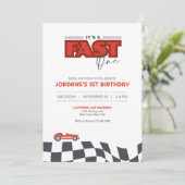 Snel Eerste Verjaardag Race Auto Uitnodiging (Staand voorkant)