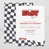 Snel Eerste Verjaardag Race Auto Uitnodiging (Voorkant / Achterkant)