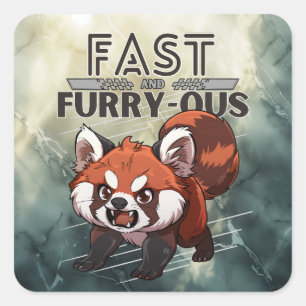 Snel en Furry-ous - Rode Panda - Grijs Vierkante Sticker