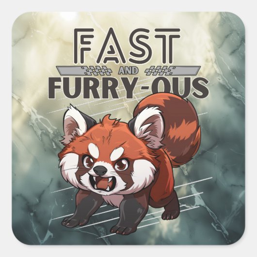 Snel en Furry-ous - Rode Panda - Grijs Vierkante Sticker (Voorkant)