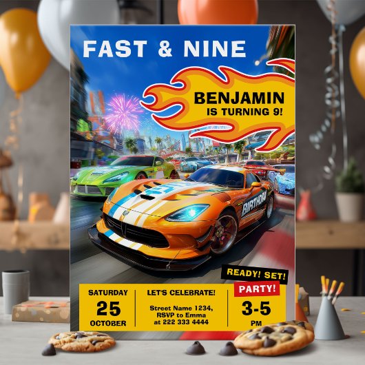 Snel en leuk race auto verjaardagsfeestje kaart