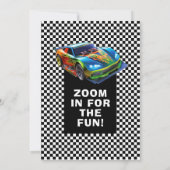 Snel en leuk race auto verjaardagsfeestje ontwerp kaart (Achterkant)