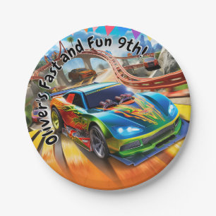 Snel en leuk verjaardagsfeestje, raceauto verjaard papieren bordje