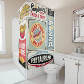 Snel eten restaurants en diners retro borden colle douchegordijn (In situ)