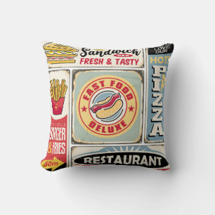 Snel eten restaurants en diners retro borden colle kussen
