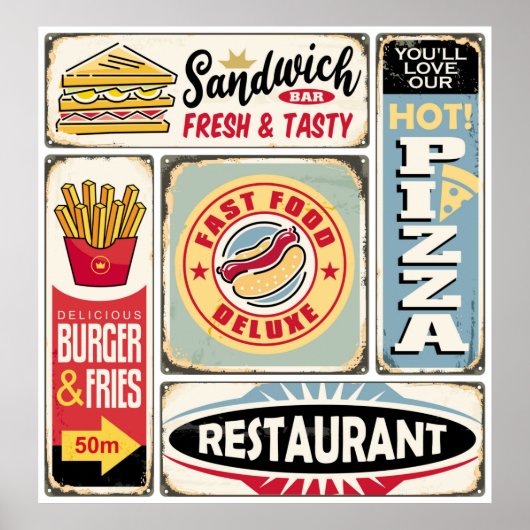 Snel eten restaurants en diners retro borden colle poster (Voorkant)