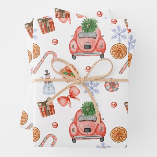 Snel feestvieren met kerst en met bomen inpakpapier vel (In situ)