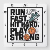 Snel hardlopen Hit Hard spelen Sterk Vierkante Klok (Voorkant)