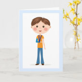 Snel herstel - Cartoon jongen met gebroken arm kaa Kaart (Gele Bloem)