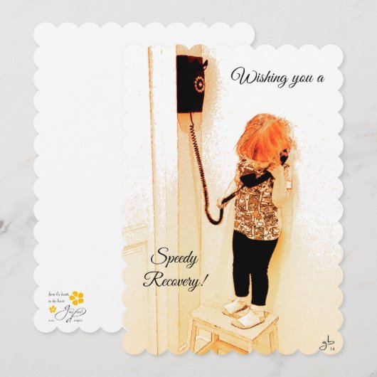 Snel herstel, klein meisje, ouderwetse telefoon feestdagenkaart (Voorkant / Achterkant)