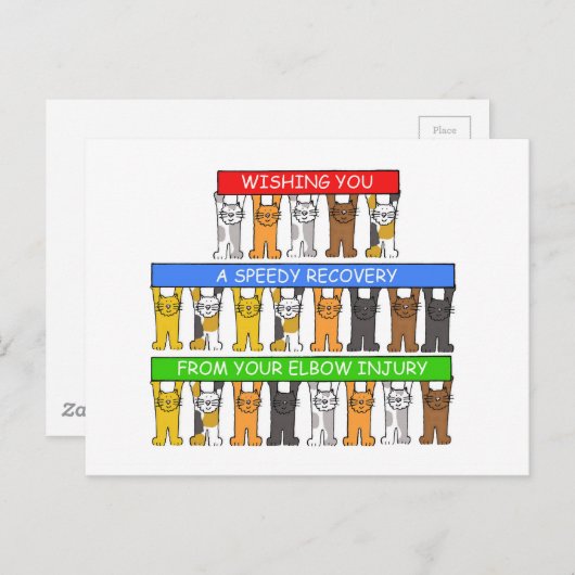 Snel herstel van elleboogletsel, Cartoon Cats. Briefkaart (Voorkant / Achterkant)