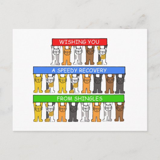 Snel herstel van Shingles, Cartoon Cats. Briefkaart (Voorkant)