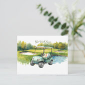 Snel hersteld met Golfkar op het groen Briefkaart (Staand voorkant)