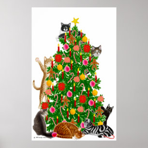 Snel Kat kerstboomafdrukken Poster