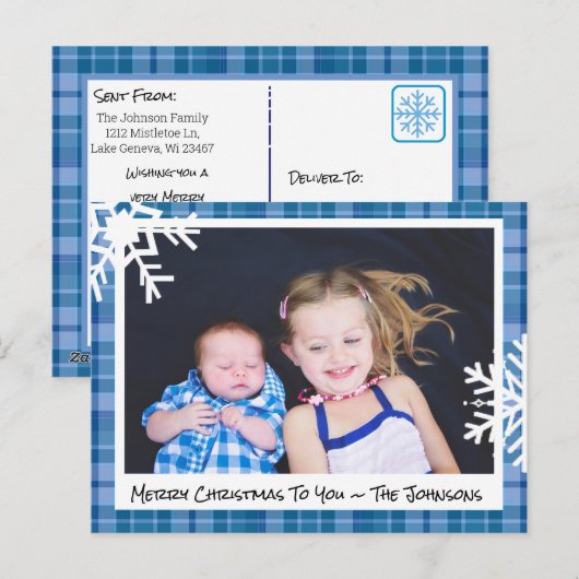 Snel kerstblauw met foto-kaart briefkaart (Voorkant / Achterkant)
