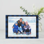 Snel kerstblauw met foto-kaart feestdagenkaart (Staand voorkant)