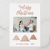 Snel kerstboomscript, foto van minimalistische fam folie feestdagenkaart (Voorkant)