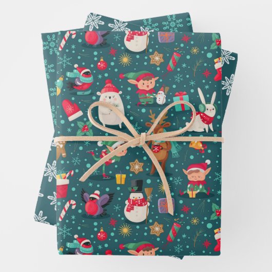 Snel kerstcadeaupapier set van 3 inpakpapier vel (In situ)