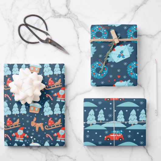 Snel kerstcadeaupapier set van 3 inpakpapier vel (Voorkant)