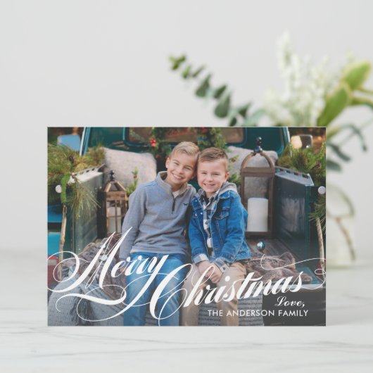 Snel kerstcadeauscript foto feestdagenkaart (Staand voorkant)