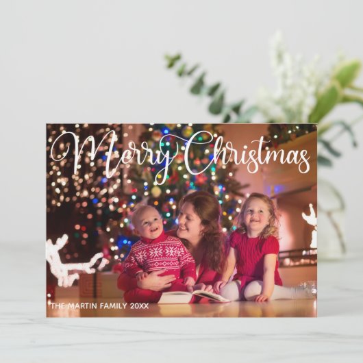 Snel kerstcadeautje Elegant White Cursive Script F Feestdagenkaart (Staand voorkant)