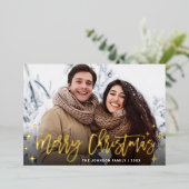 Snel kerstfeest 2 PHOTO Greeting Gold Folie Feestdagenkaart (Staand Voorkant)