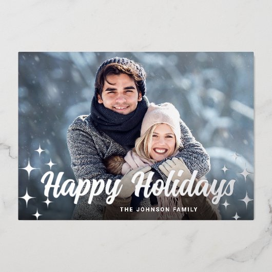 Snel kerstfeest 4 PHOTO Greeting Silver Folie Feestdagenkaart (Voorkant)