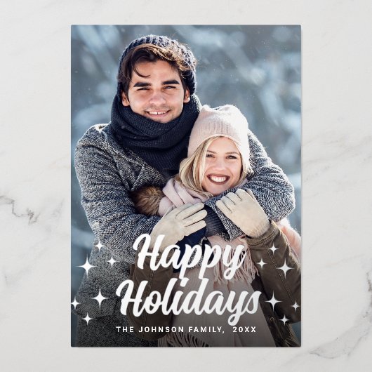 Snel kerstfeest 4 PHOTO Greeting Silver Folie Feestdagenkaart (Voorkant)