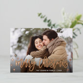 Snel kerstfeest 4 Roos met fotografie Gold Folie Feestdagenkaart (Staand Voorkant)