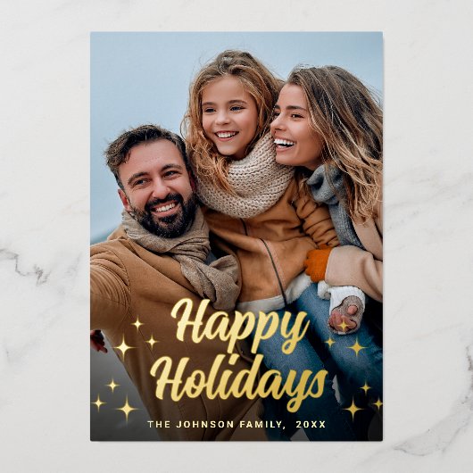 Snel kerstfeest 5-fotografie goud folie feestdagenkaart (Voorkant)