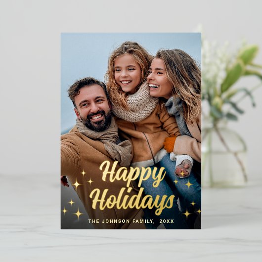 Snel kerstfeest 5-fotografie goud folie feestdagenkaart (Staand Voorkant)