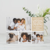 Snel kerstfeest Elegant Kraft Script Photo Collage Feestdagenkaart (Staand voorkant)