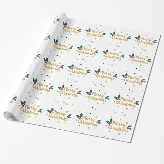 Snel kerstfeest Gold Glitter-tekstontwerp Cadeaupapier (Uitgerold)
