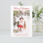 Snel kerstfeest met fotofeestdag bedankkaart (Staand voorkant)