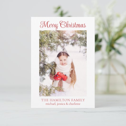 Snel kerstfeest met fotofeestdag bedankkaart (Staand voorkant)