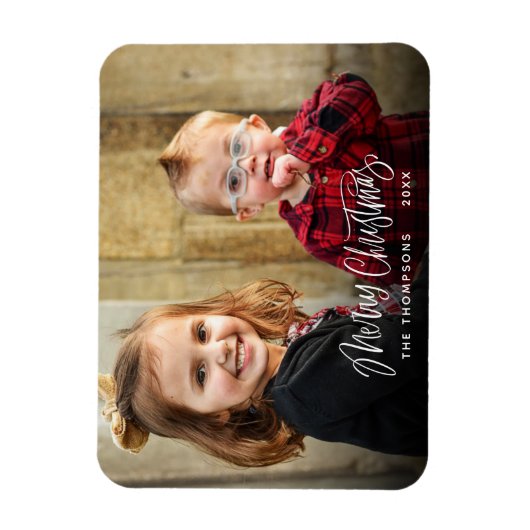 Snel kerstfeest met modern fotoscript magneet (Verticaal)