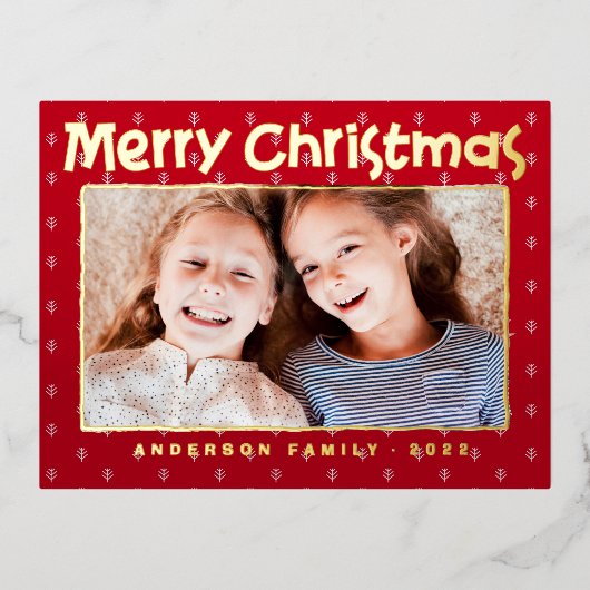 Snel kerstfeest Modern Leaf Pattern Foto Folie Feestdagen Briefkaart (Voorkant)