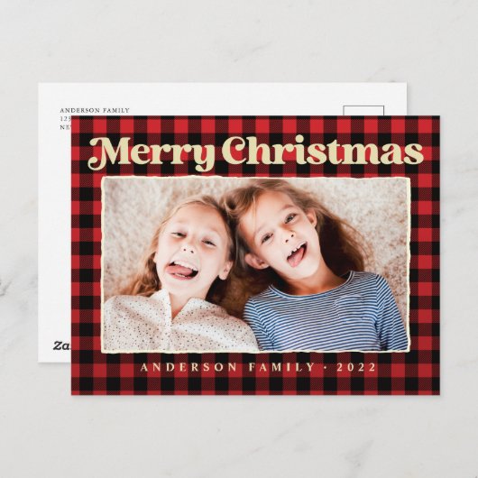 Snel kerstfeest Modern Pset Pattern Foto Feestdagenkaart (Voorkant / Achterkant)