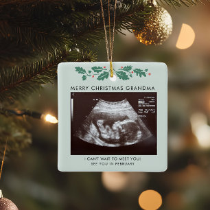 Snel kerstfeest oma Zwangerschap Ultrasound Foto Keramisch Ornament