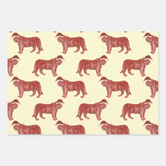 Snel kerstfeest Safari Dieren | Lion Zebra Tiger Inpakpapier Vel (Voorkant 3)