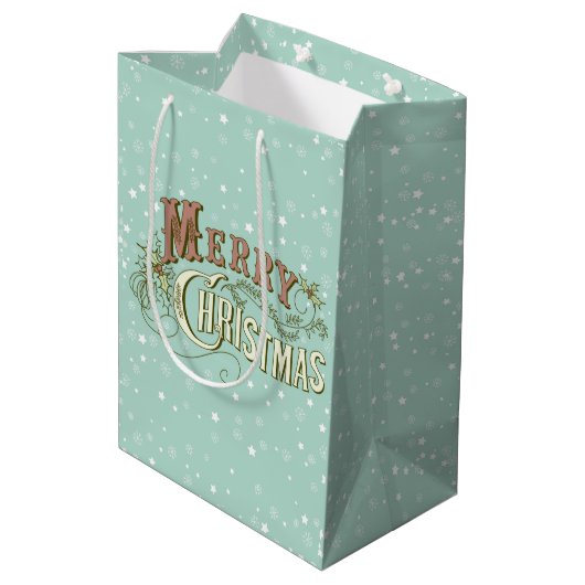 Snel kerstfeestelijk typografisch ontwerp medium cadeauzakje (Achterkant Gekanteld)