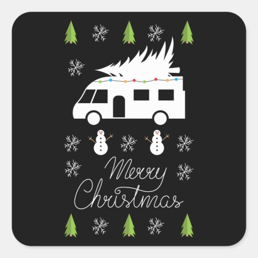 Snel kerstfeestelijke Camper Motorhome Gift Vierkante Sticker (Voorkant)