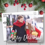 Snel kerstfoto modern penseelscript briefkaart<br><div class="desc">Modern penseelscript,  Briefkaart voor prettige kerstfoto's</div>